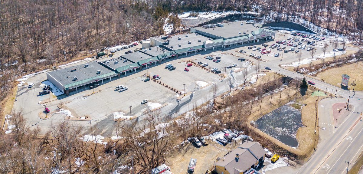 Aerial view of a retail shopping center in Vernon, NJ
